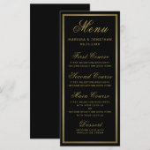 Elegantes Black Gold Script Chic Wedding Menü Menükarte (Vorne/Hinten)