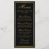 Elegantes Black Gold Script Chic Wedding Menü Menükarte (Vorderseite)