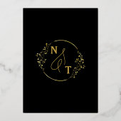 Elegantes Black-Gold-Script-Foto-Hochzeitsmongram Folieneinladung (Rückseite)