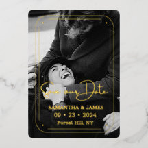 Elegantes Black Gold Script-Foto Save the Date