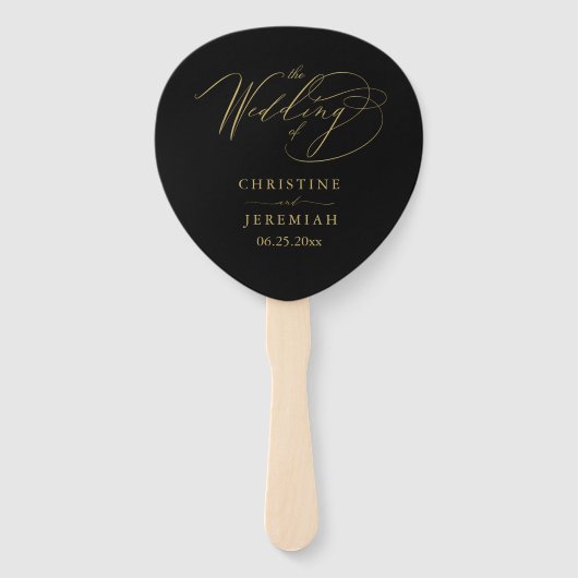 Elegantes Black Gold Script-Hochzeitsprogramm Fächer (Vorderseite)