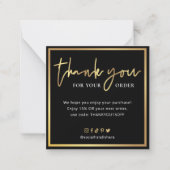 Elegantes Black & Gold Script Logo Vielen Dank bes Mitteilungskarte (Vorderseite)