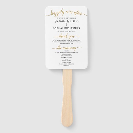 Elegantes Black Gold Script Minimal Wedding Progra Fächer (Vorderseite)