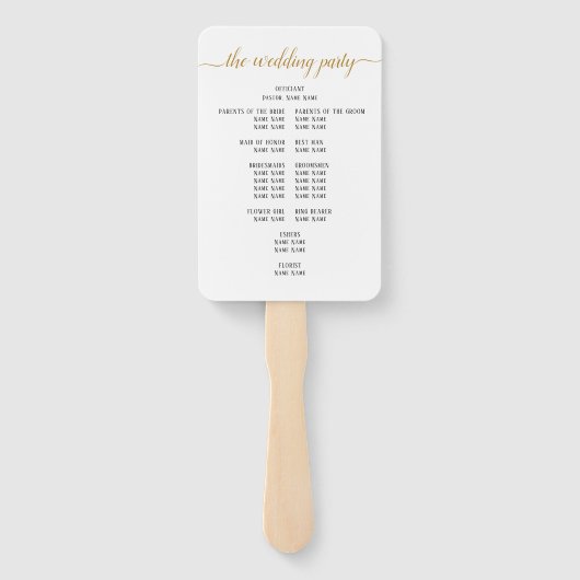Elegantes Black Gold Script Minimal Wedding Progra Fächer (Rückseite)