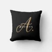 Elegantes Black Gold Script Monogram Kissen (Vorderseite)