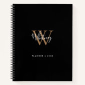 Elegantes Black Gold Script Monogram Name Notebook Notizblock (Vorderseite)