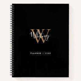 Elegantes Black Gold Script Monogram Name Notebook Notizblock