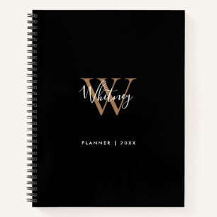 Elegantes Black Gold Script Monogram Name Notebook Notizblock