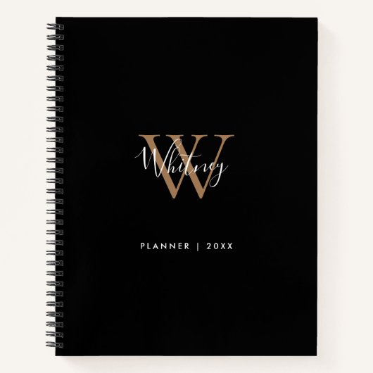 Elegantes Black Gold Script Monogram Name Notebook Notizblock (Vorderseite)