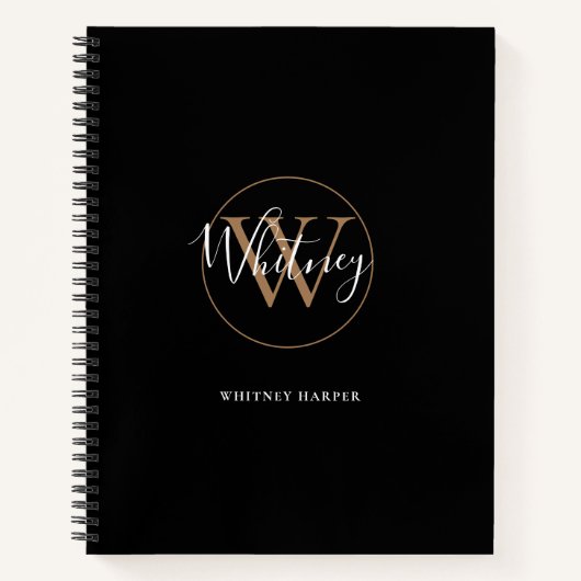 Elegantes Black Gold Script Monogram Name Notebook Notizblock (Vorderseite)