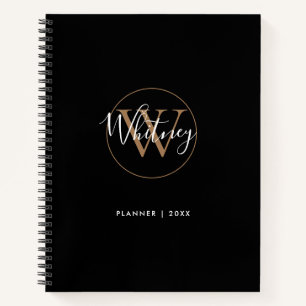 Elegantes Black Gold Script Monogram Name Notebook Notizblock