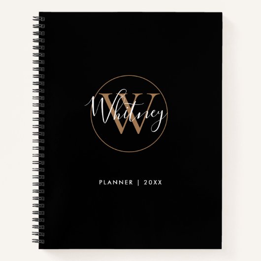 Elegantes Black Gold Script Monogram Name Notebook Notizblock (Vorderseite)