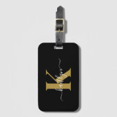 Elegantes Black-Gold-Script-Monogramm Gepäckanhänger (Vorderseite Vertikal)