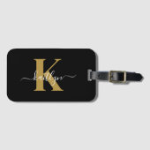 Elegantes Black-Gold-Script-Monogramm Gepäckanhänger (Vorderseite (Horizontal))
