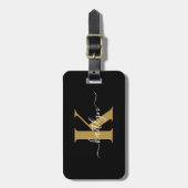 Elegantes Black-Gold-Script-Monogramm Gepäckanhänger (Vorderseite vertikal)