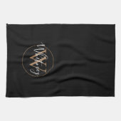 Elegantes Black-Gold-Script-Monogramm Geschirrtuch (Horizontal)