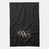 Elegantes Black-Gold-Script-Monogramm Geschirrtuch (Vertikal)