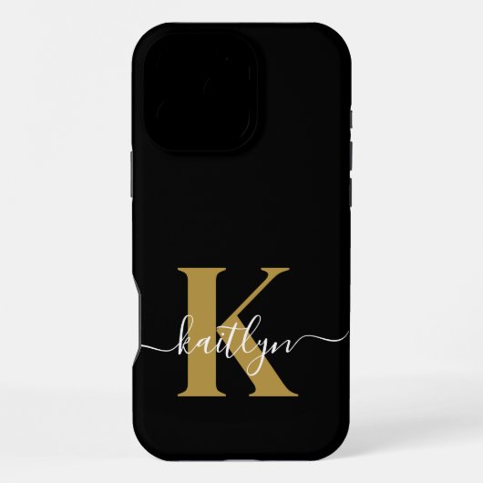 Elegantes Black-Gold-Script-Monogramm iPhone Hülle (Rückseite)
