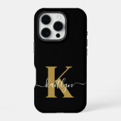 Elegantes Black-Gold-Script-Monogramm iPhone Hülle (Rückseite)
