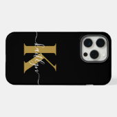 Elegantes Black-Gold-Script-Monogramm iPhone Hülle (Rückseite (Horizontal))