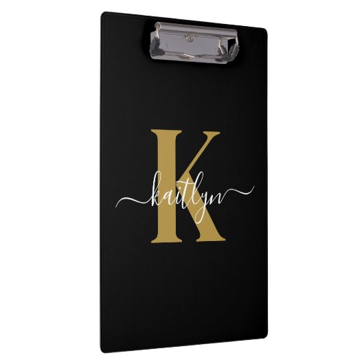 Elegantes Black-Gold-Script-Monogramm Klemmbrett (Rechts)