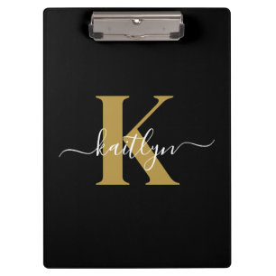 Elegantes Black-Gold-Script-Monogramm Klemmbrett