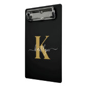 Elegantes Black-Gold-Script-Monogramm Mini Klemmbrett (Gewinkelt2)