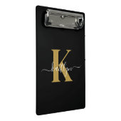Elegantes Black-Gold-Script-Monogramm Mini Klemmbrett (Schrägansicht)