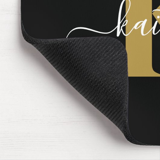 Elegantes Black-Gold-Script-Monogramm Mousepad (Ecke)