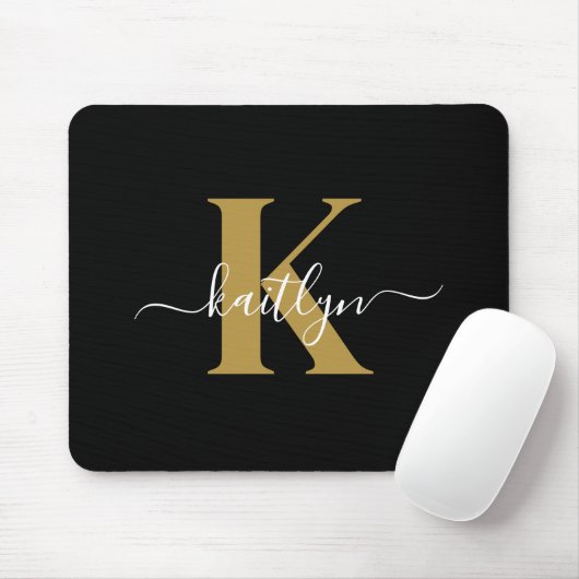 Elegantes Black-Gold-Script-Monogramm Mousepad (Mit Mouse)