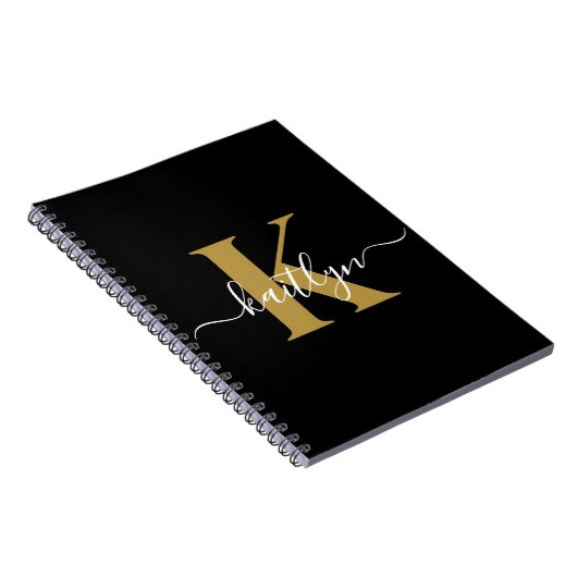 Elegantes Black-Gold-Script-Monogramm Notizblock (Rechte Seite)