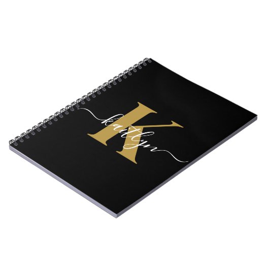 Elegantes Black-Gold-Script-Monogramm Notizblock (Linke Seite)