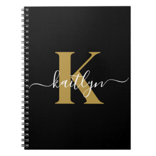 Elegantes Black-Gold-Script-Monogramm Notizblock