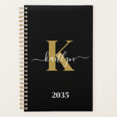 Elegantes Black-Gold-Script-Monogramm Planer (Vorderseite)