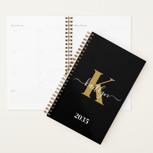Elegantes Black-Gold-Script-Monogramm Planer (Anzeige)