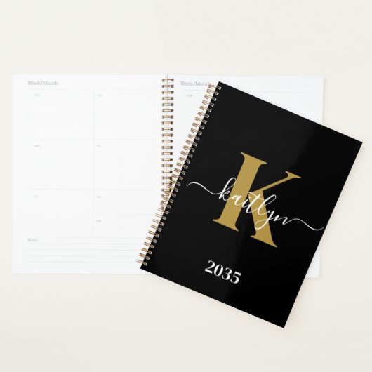 Elegantes Black-Gold-Script-Monogramm Planer (Anzeige)