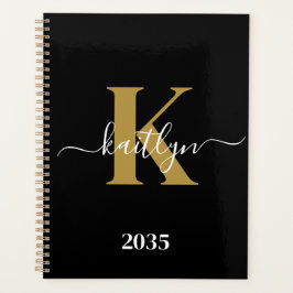 Elegantes Black-Gold-Script-Monogramm Planer
