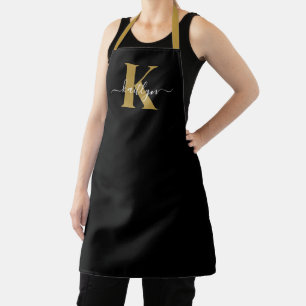 Elegantes Black-Gold-Script-Monogramm Schürze