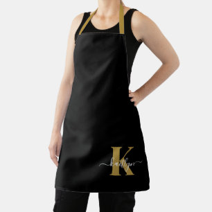 Elegantes Black-Gold-Script-Monogramm Schürze