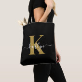 Elegantes Black-Gold-Script-Monogramm Tasche (Von Nahem)