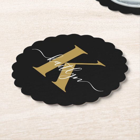 Elegantes Black-Gold-Script-Monogramm Untersetzer (angewinkelt)