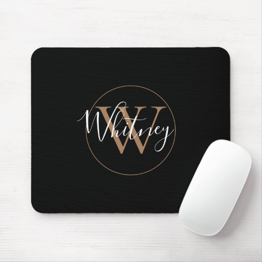 Elegantes Black-Gold-Script-Name Monogram-Maus-Pad Mousepad (Mit Mouse)