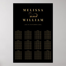 Elegantes Black Gold Script Seating Chart Poster