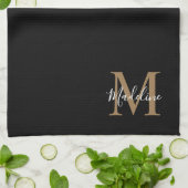 Elegantes Black-Gold-Script-Typografy Monogram Geschirrtuch (Gefaltet)