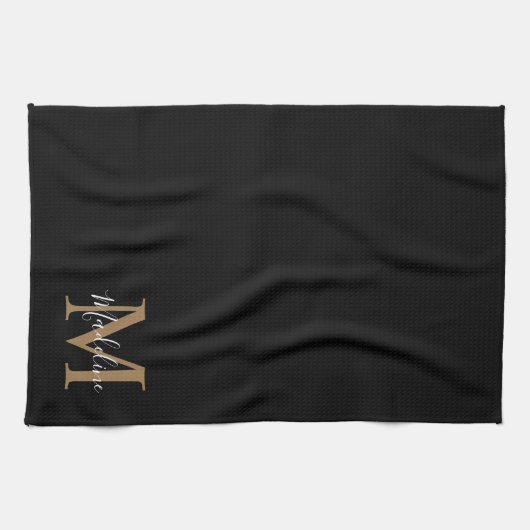 Elegantes Black-Gold-Script-Typografy Monogram Geschirrtuch (Horizontal)
