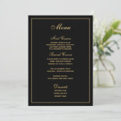 Elegantes Black Gold Script Wedding Menü Menükarte (Stehend Vorderseite)