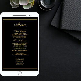 Elegantes Black Gold Script Wedding Menü Menükarte