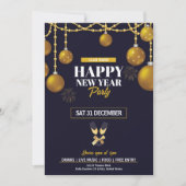Elegantes Black & Gold Silvester Party Einladung (Vorderseite)