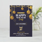 Elegantes Black & Gold Silvester Party Einladung (Stehend Vorderseite)