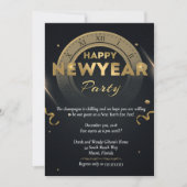 Elegantes Black & Gold Silvester Party Einladung (Vorderseite)